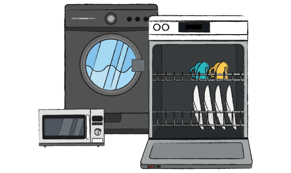 Microwave, washing machine, and dishwasher with text: Ã‚Â£5.50 per appliance, just Ã‚Â£16.50 per month for 3 items