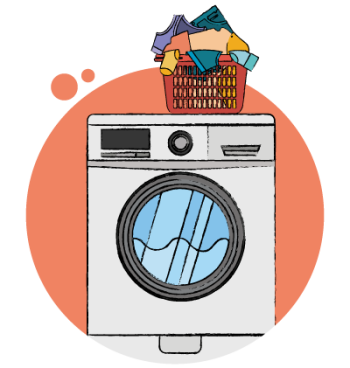 A washing machine with basket on the top. We believe in proactive care, done properly, makling homes easier to run.